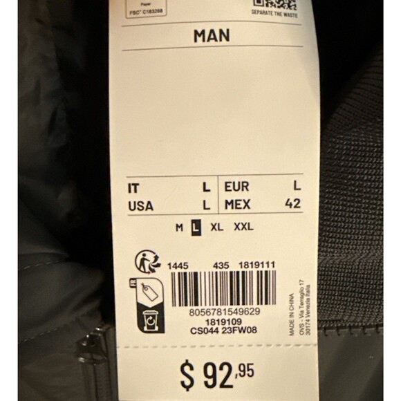 Piombo Large Bomber Jacket Padded Lined Coat Gray Full Zip Pockets NWT - Picture 4 of 10